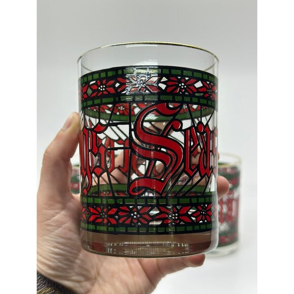 VTG 1970's Houze "Seasons Greetings" Lowball Rock Old Fashioned Glasses Set of 3 - Picture 6 of 8
